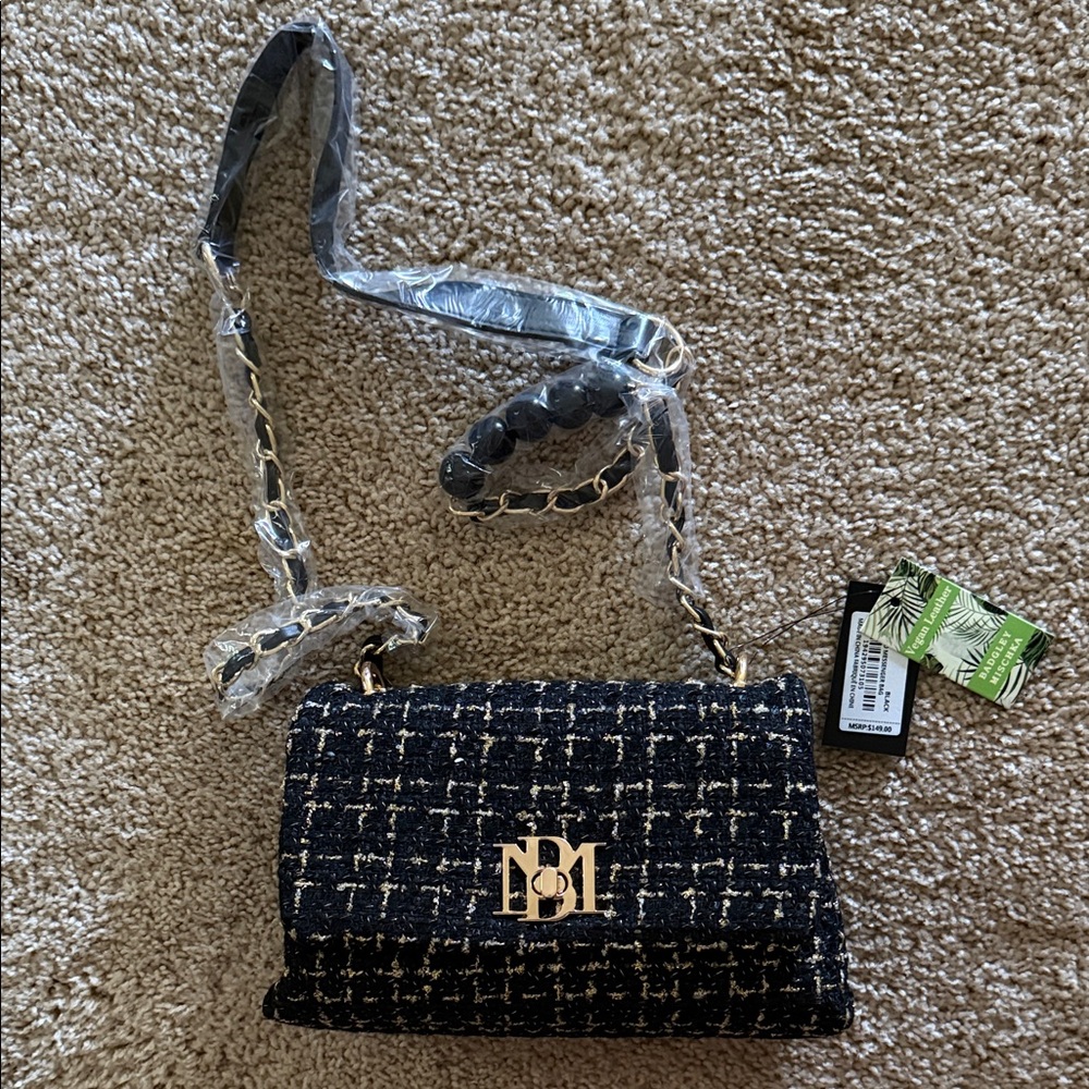 Badgley Mischka Black and Gold Tweed Crossbody Bag